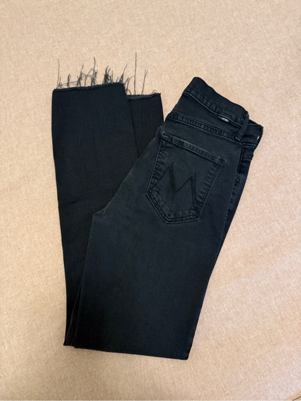 MOTHER Black Raw-Hem Straight-Leg Jeans